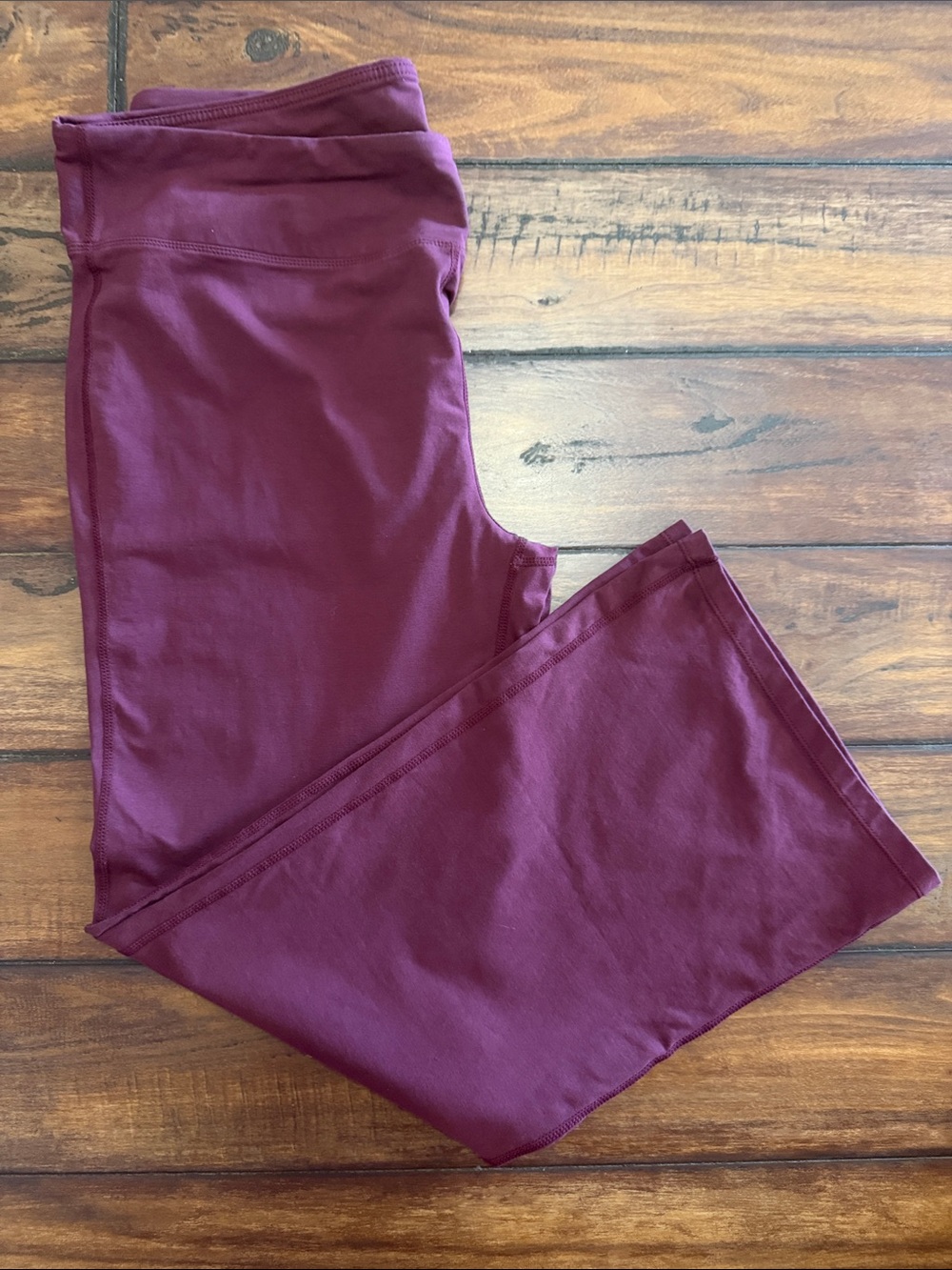 Burgundy Stretch Pull-On Wide Leg Pants With Yoga Band